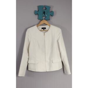 Talbots White Gold Accents Womens Zipper Front Jacket Blazer Size 10